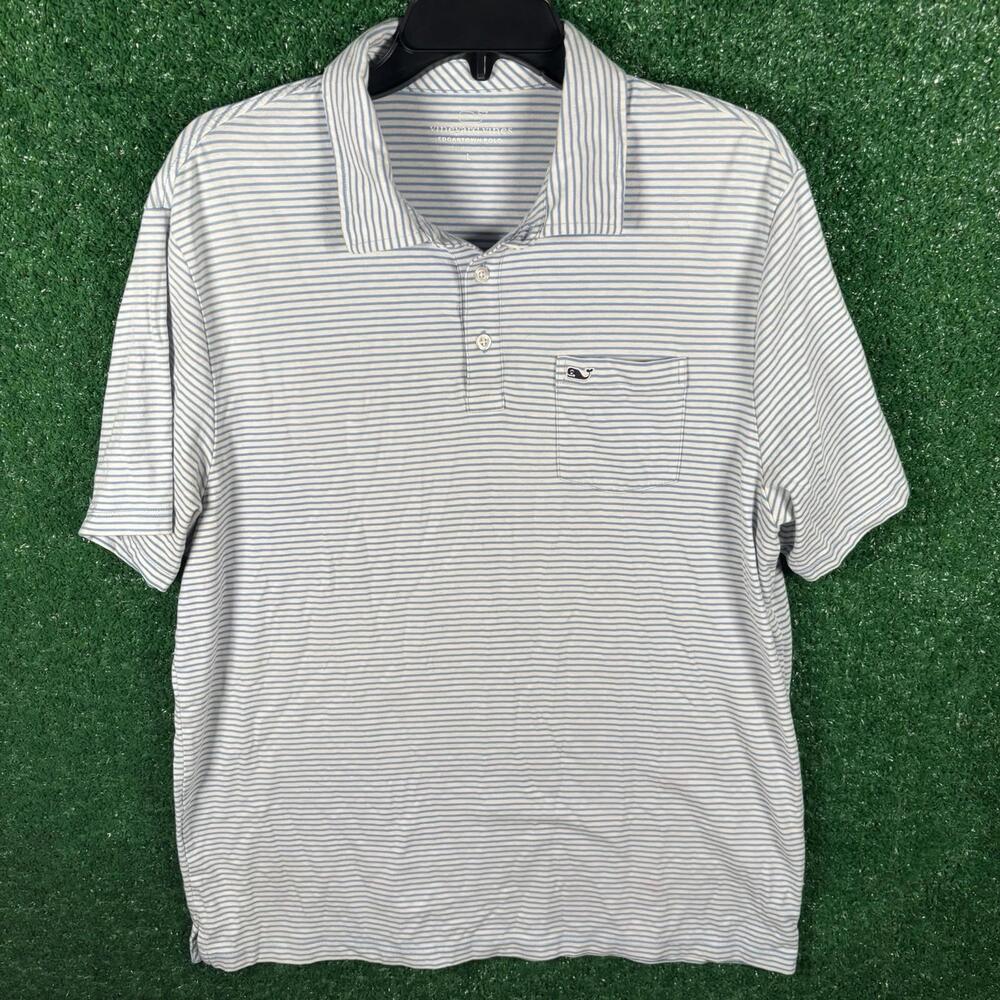 Vineyard Vines Mens L Edgartown Polo Shirt Pima Cotton Blue Stripe Preppy